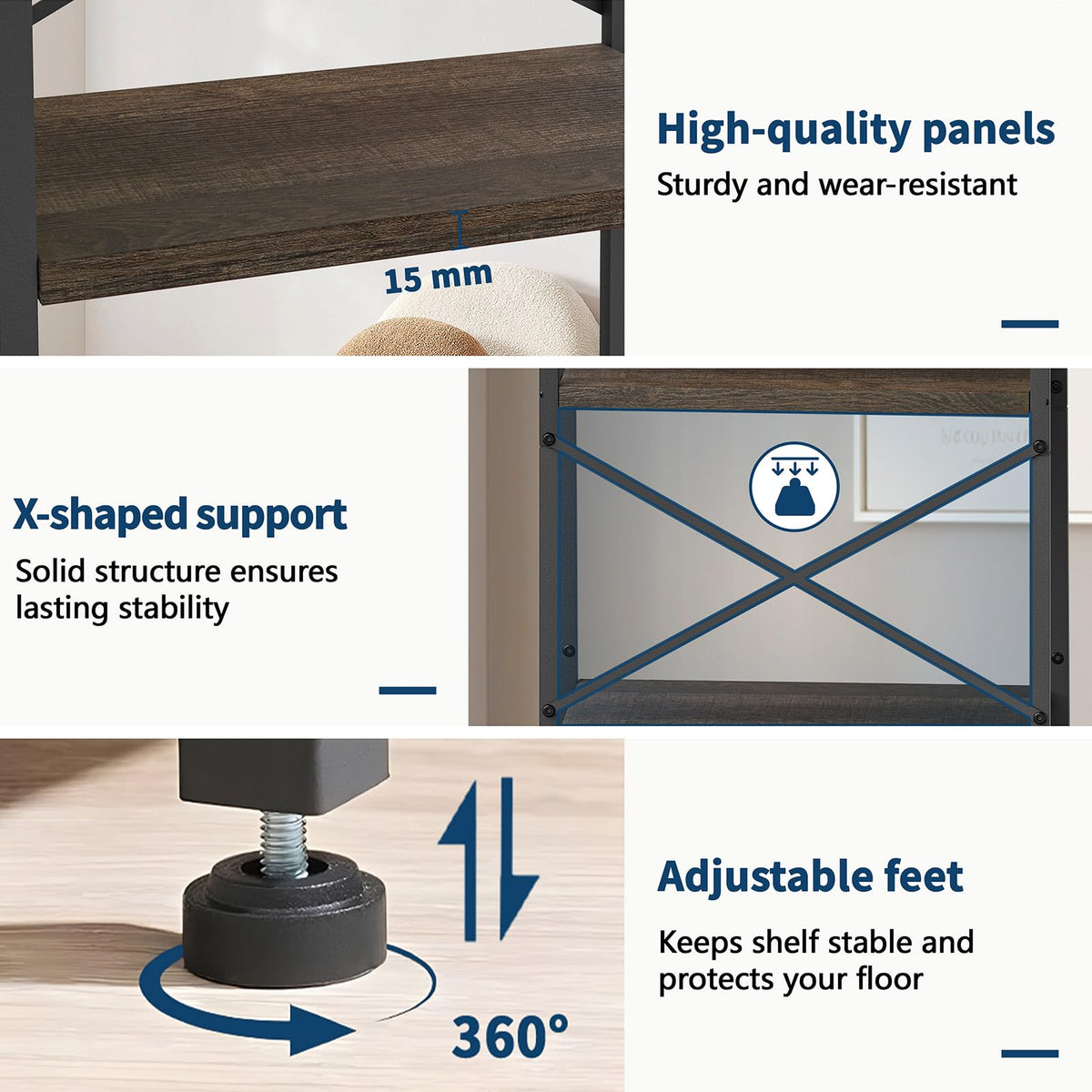 5-Tier Ladder Bookshelf with 2 Drawers Black N2055