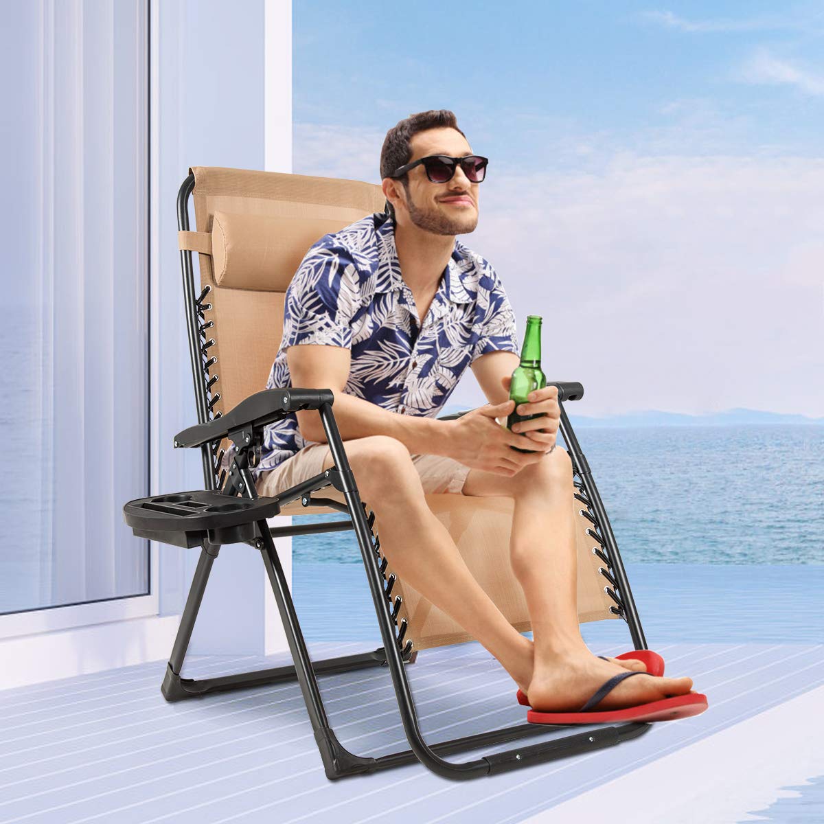 Oversized Zero Gravity Chair with Cup Holder & Detachable Headrest J22029