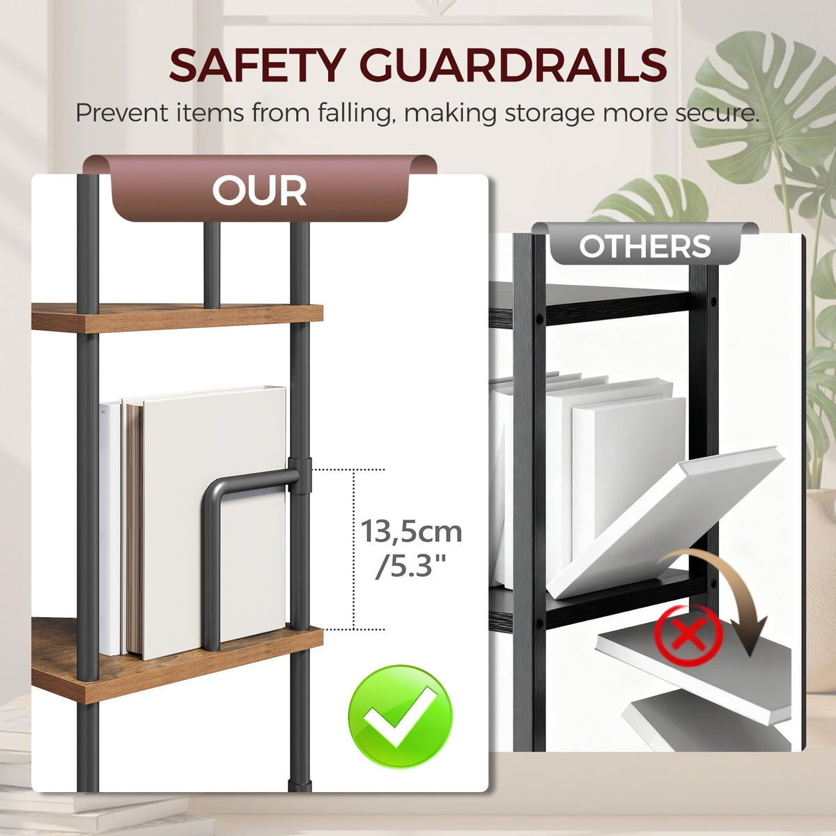 5-Tier Tall Corner Bookshelf with Metal Frame R3553