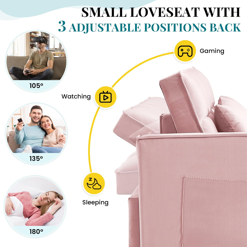 Pink Velvet Convertible Sleeper Sofa Bed V401