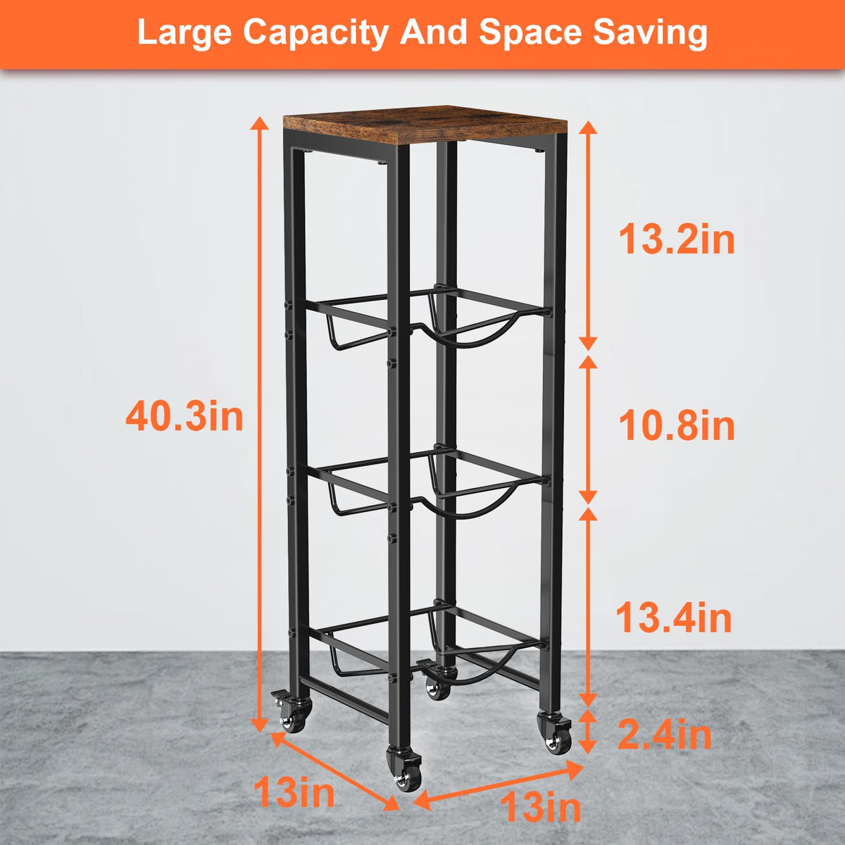 5 Gallon 3-Tier Water Bottle Holder with Lockable Casters Brown Z104