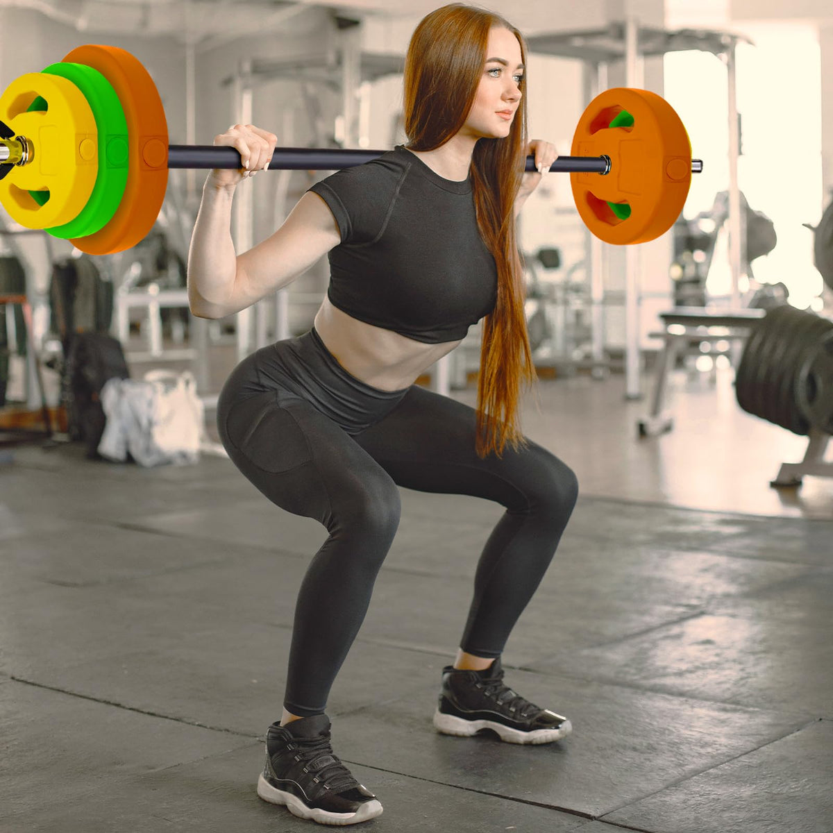 Adjustable Barbell Set, 40LB, Black, PU, Padded Grip Y80714