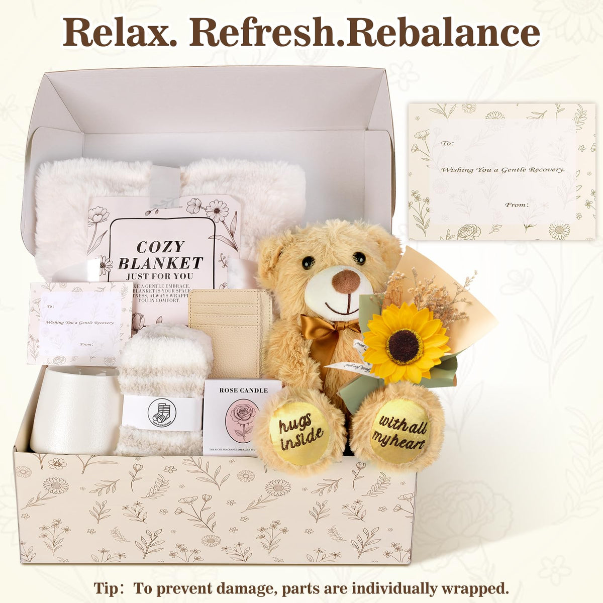 Get Well Soon Gift Basket with Blanket, Mug, Teddy Bear, Aromatherapy S386490