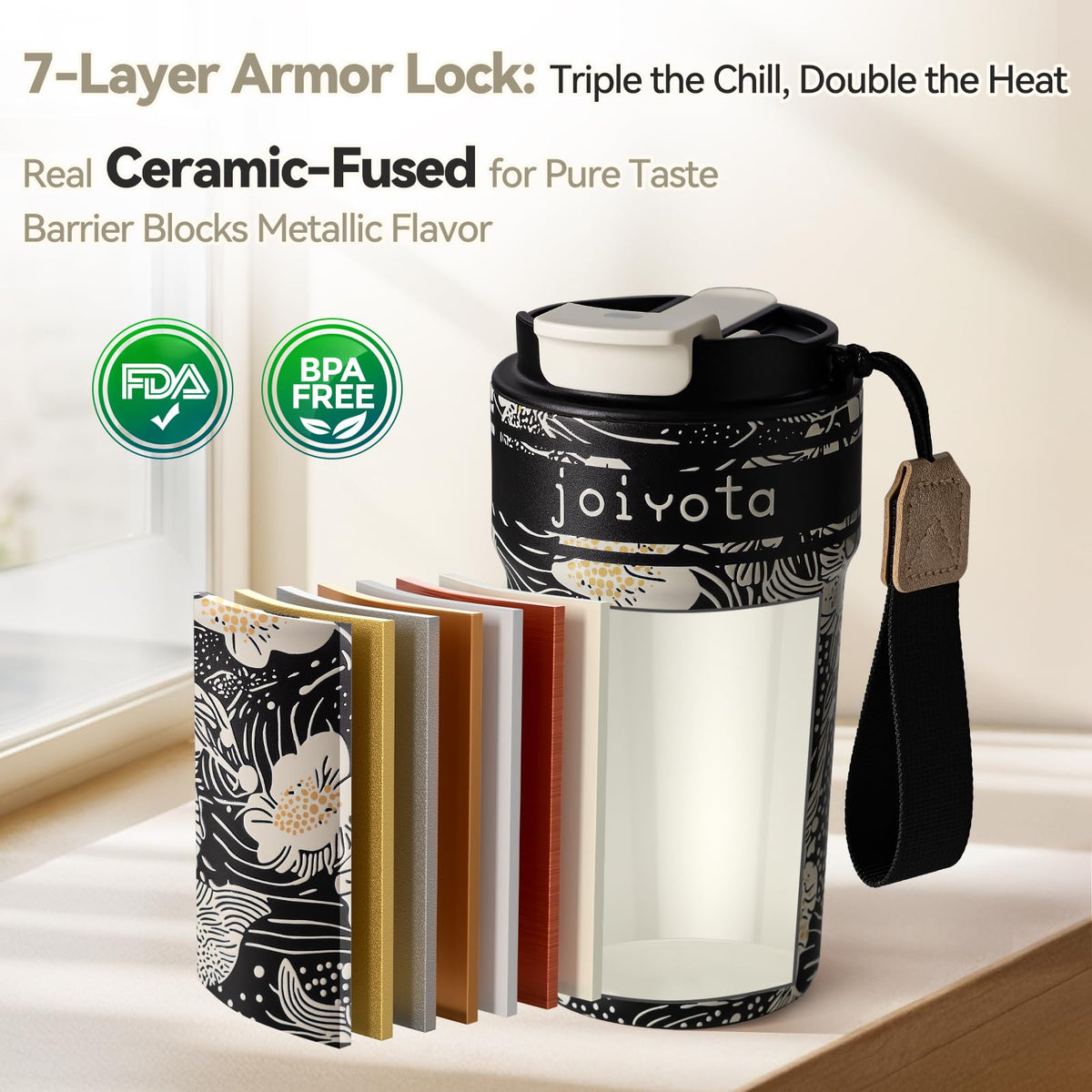 20oz Insulated Stainless Steel Ceramic Lined Coffee Tumbler with Lid and Straw P65992
