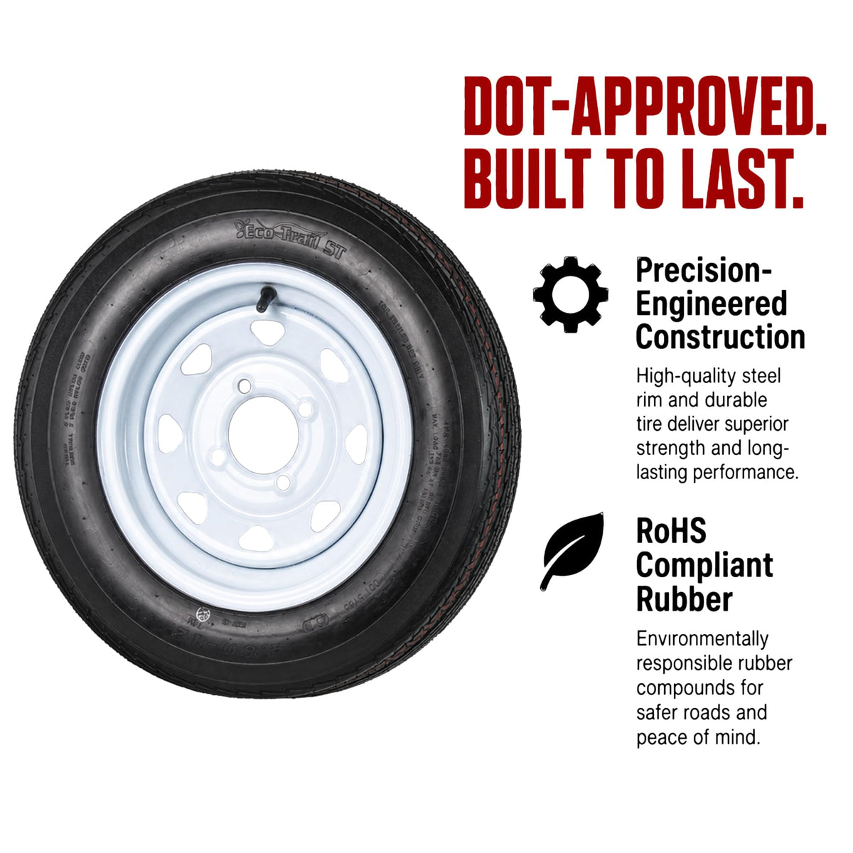 2-Pack Trailer Tire Rim Assembly 4.80-12 White 4 Lug R929