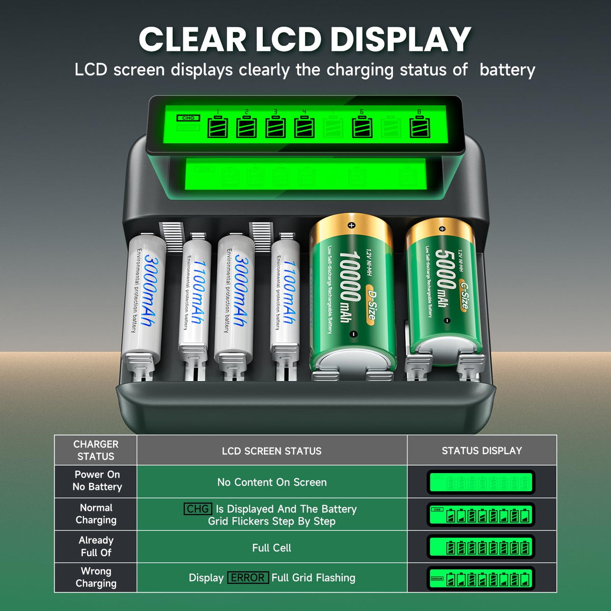 Rechargeable D Batteries with Charger T78355