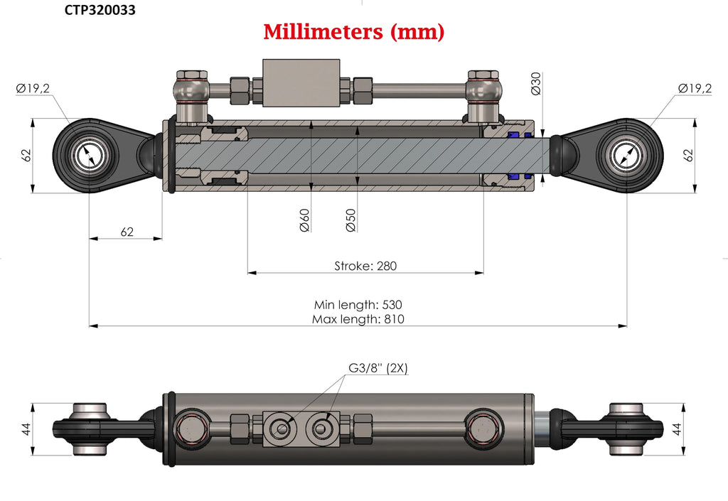 Hydraulic Top Link Cat 1-1 with Locking Block H251380