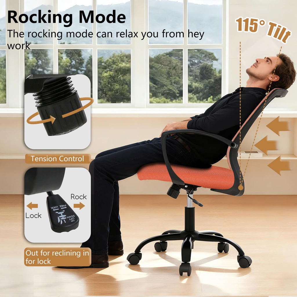 Orange Mesh Ergonomic Office Chair with Lumbar Support and Armrest V9985