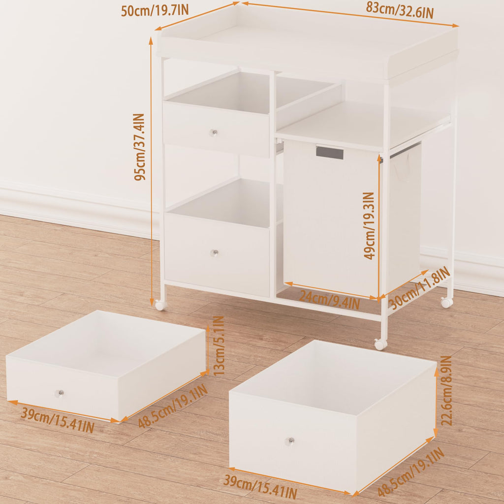 Diaper Changing Station with Wheels and Laundry Hamper J8746