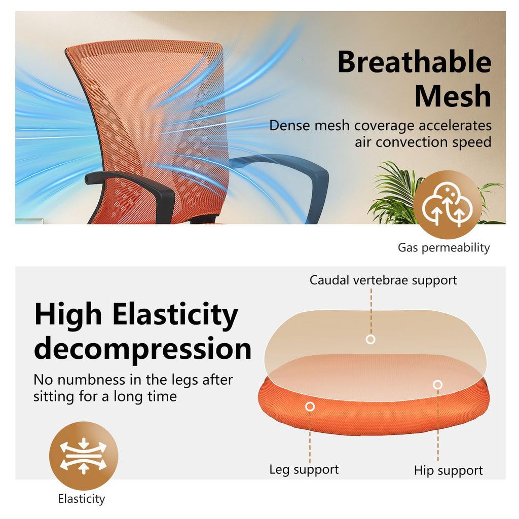 Orange Mesh Ergonomic Office Chair with Lumbar Support and Armrest V9985