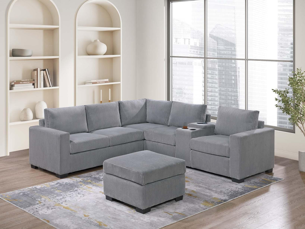 Light Gray Corduroy 4pc Sectional Sofa Set E456241