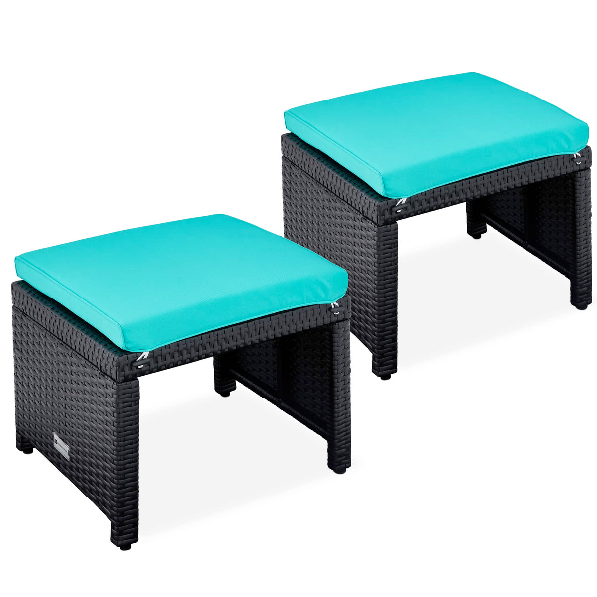 Set of 2 Wicker Ottomans with Removable Cushions R4220