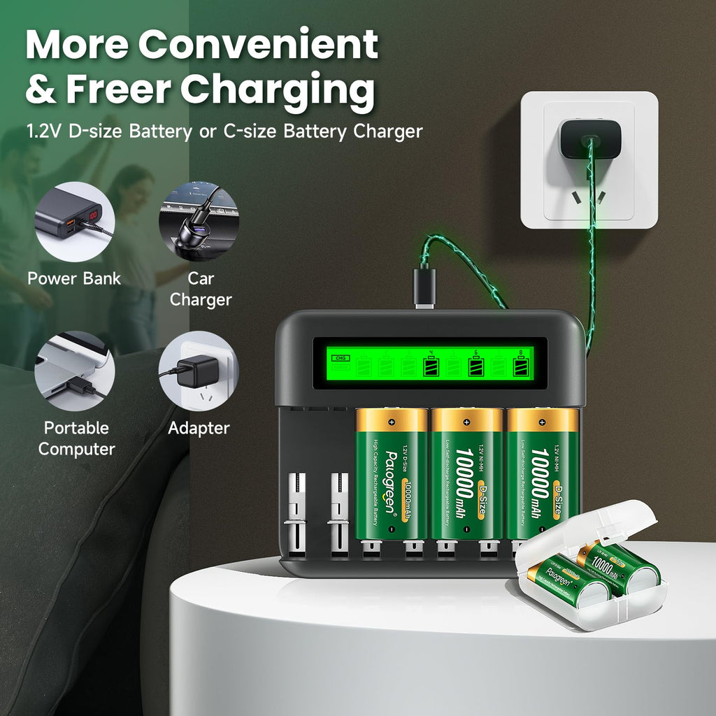 Rechargeable D Batteries with Charger T78355