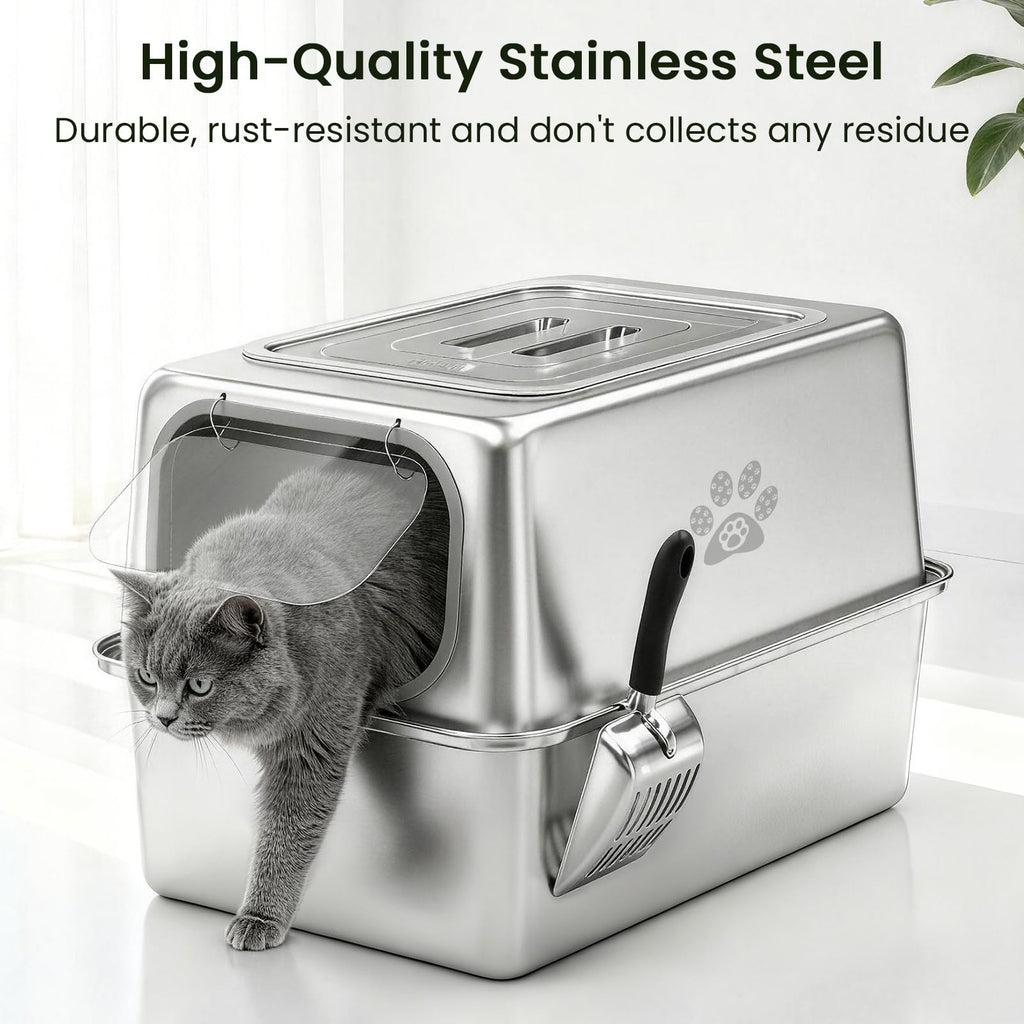 Enclosed Stainless Steel Cat Litter Box with Lid X759391