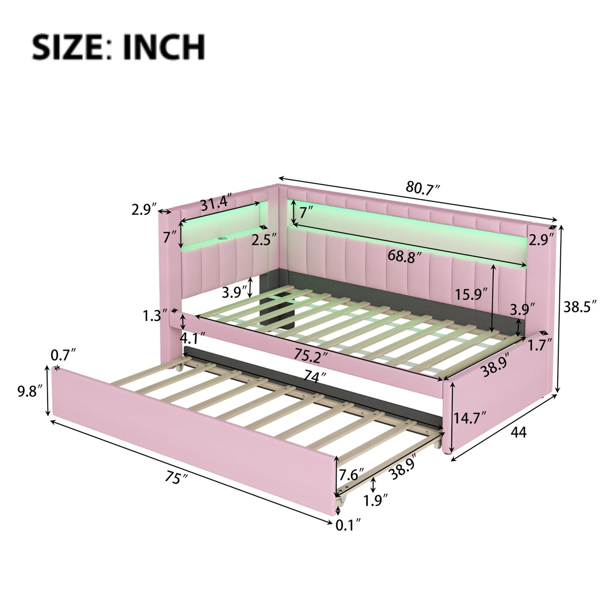 Twin Size L-Shaped Daybed with Trundle V12727