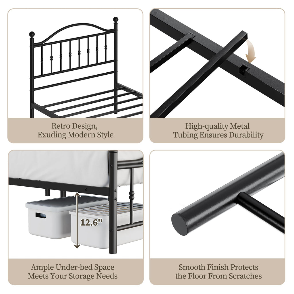 Twin Size Metal Platform Bed Frame with Headboard & Footboard R11429