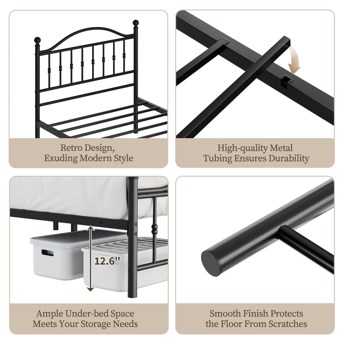 Twin Size Metal Platform Bed Frame with Headboard & Footboard R11429