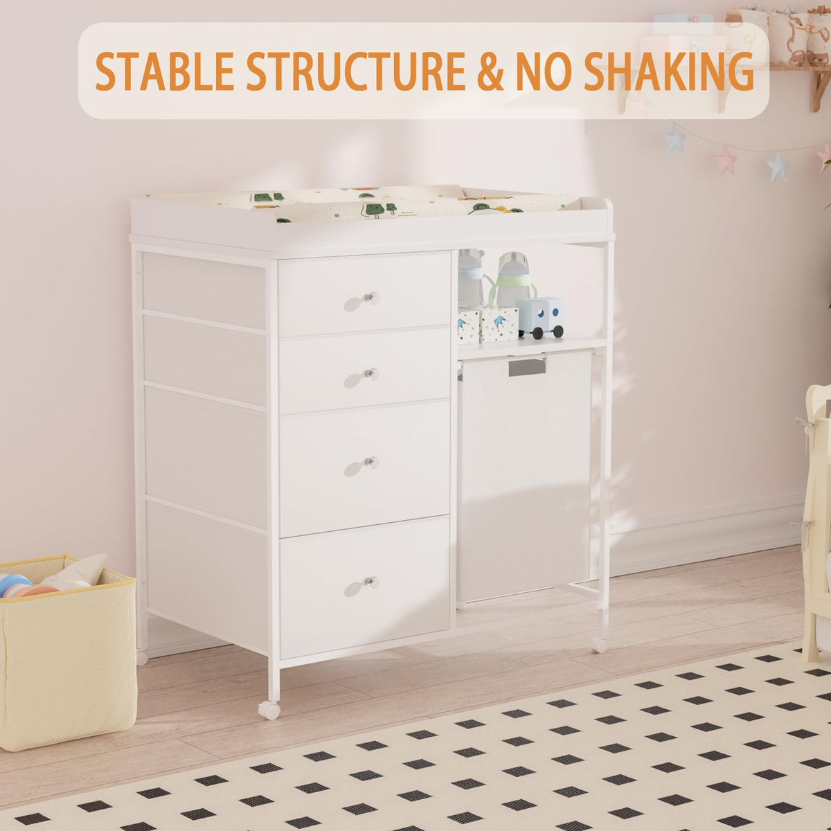 Diaper Changing Station with Wheels and Laundry Hamper J8746