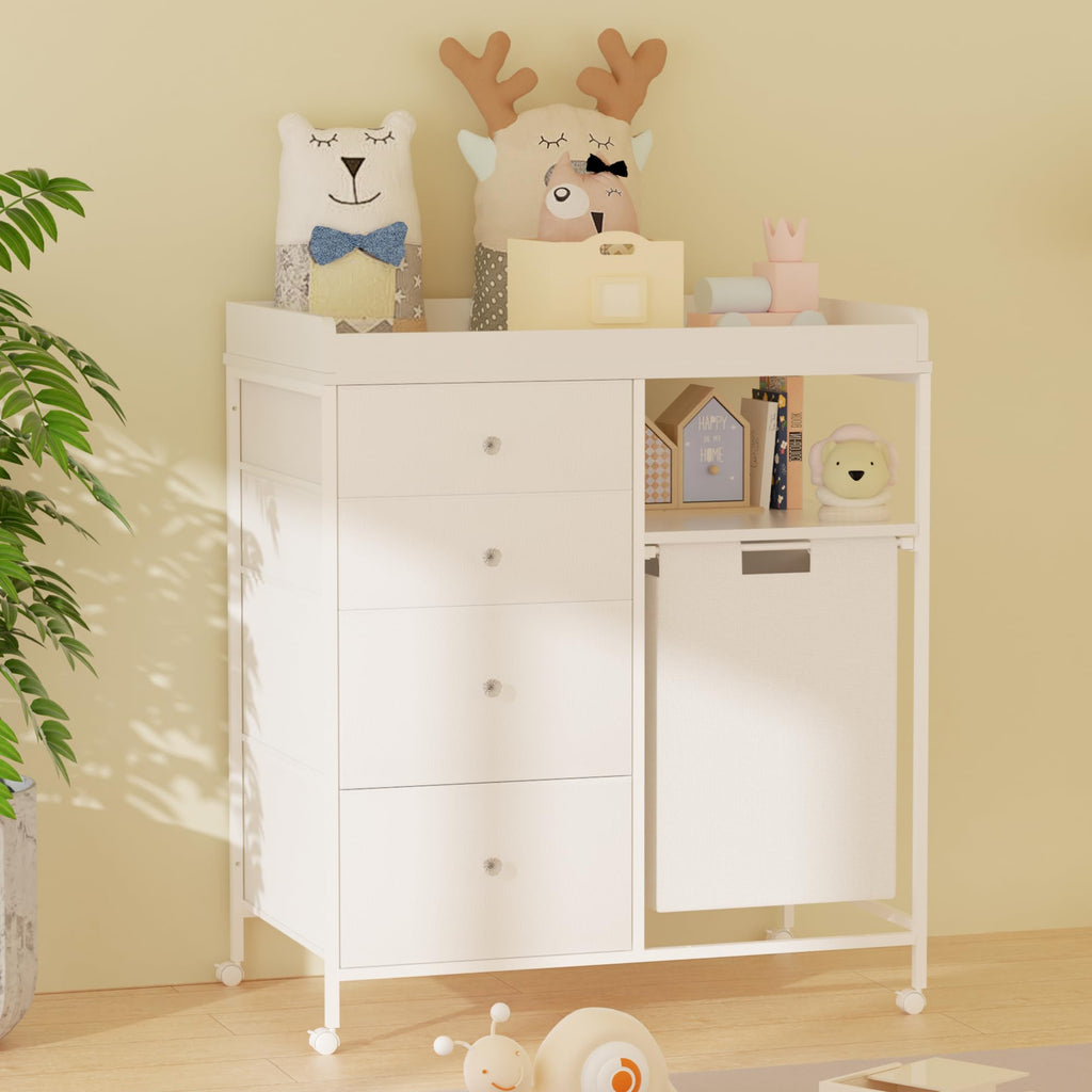 Diaper Changing Station with Wheels and Laundry Hamper J8746