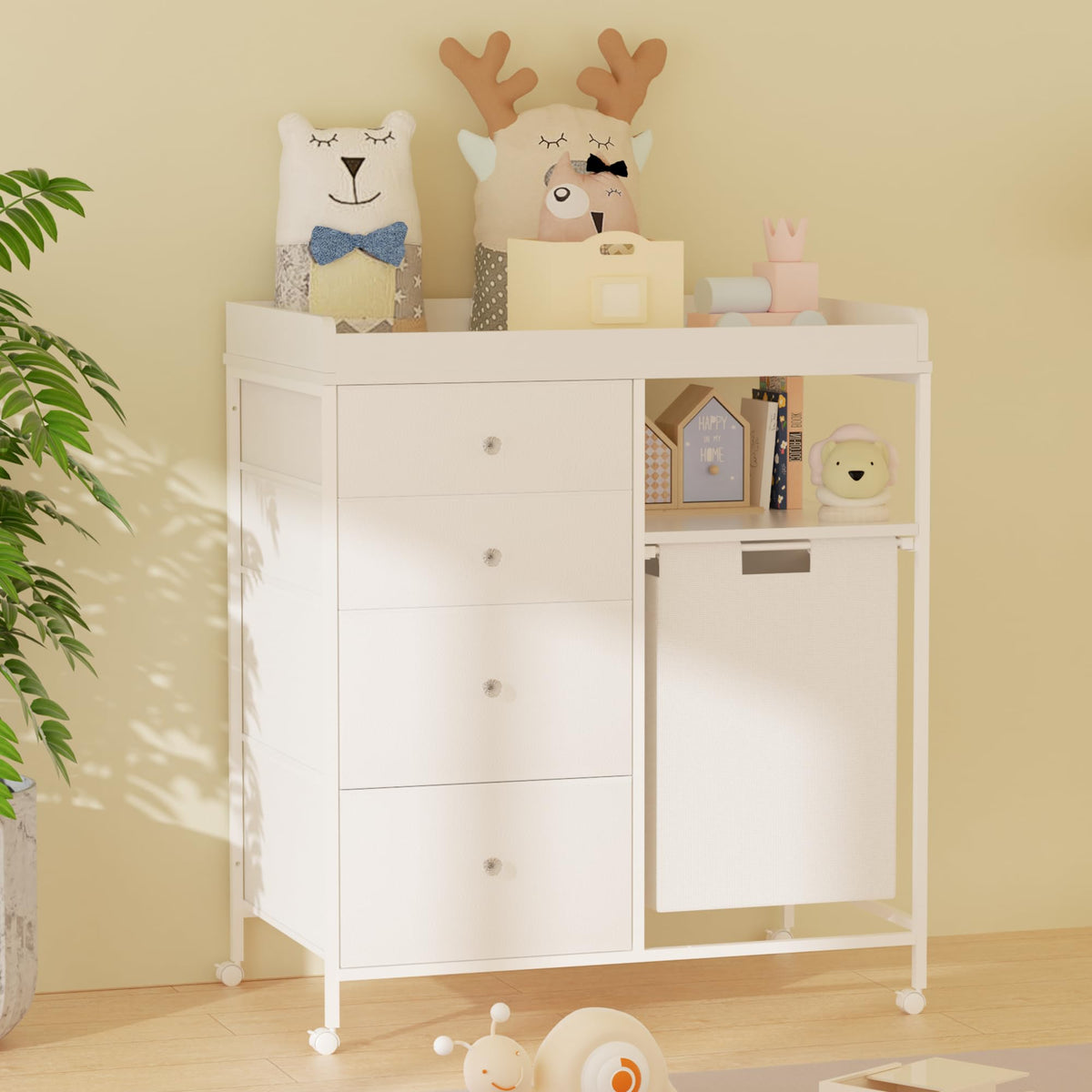 Diaper Changing Station with Wheels and Laundry Hamper J8746