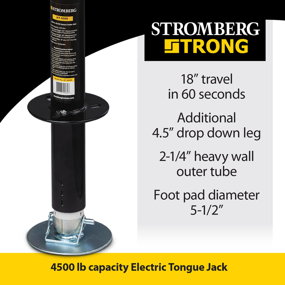 Electric Tongue Jack with Ball Screw Mechanism, 18" Travel & 4.5" Drop Down Leg, 4500 lb U8522