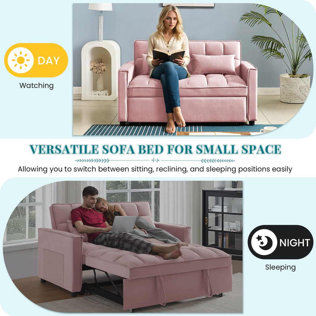 Pink Velvet Convertible Sleeper Sofa Bed V401