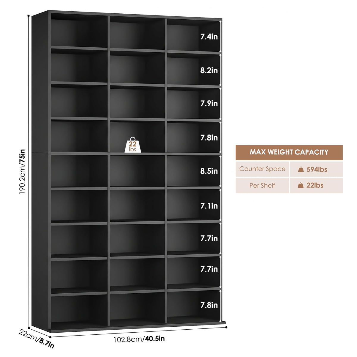 75'' H Black 27 Cube Bookshelf K9806