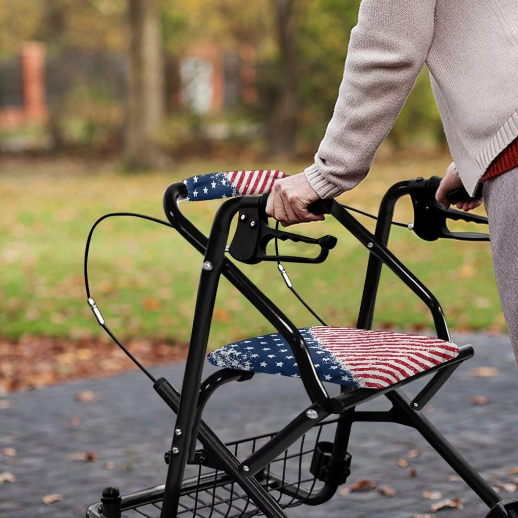 Blue White Star and Red Stripes Rollator Walker Seat and Backrest Covers T7441