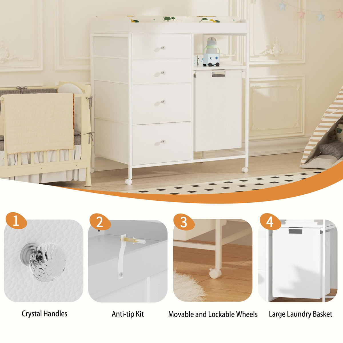Diaper Changing Station with Wheels and Laundry Hamper J8746