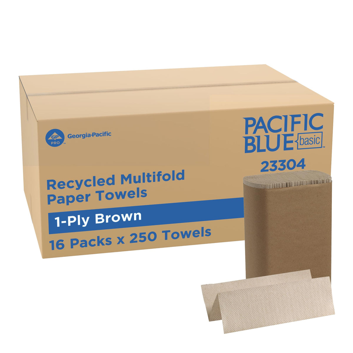 Brown 1-Ply Multifold Paper Towels, 250 Per Pack, 16 Packs Y10616