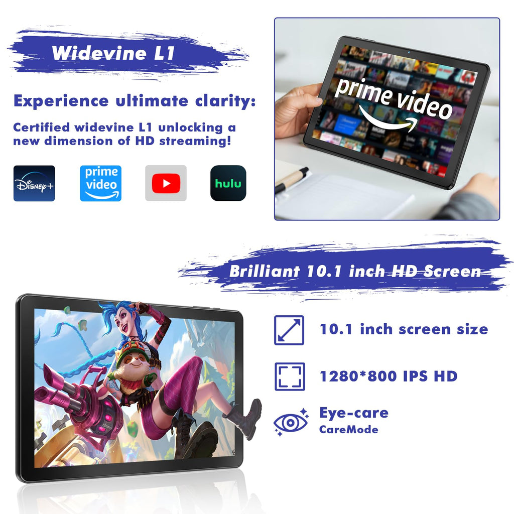 10.1 Inch Android 15 Tablet, 24GB RAM 128GB ROM, 1280 x 800 HD Display, 6000mAh Battery, 5MP+8MP Camera (Black) V157