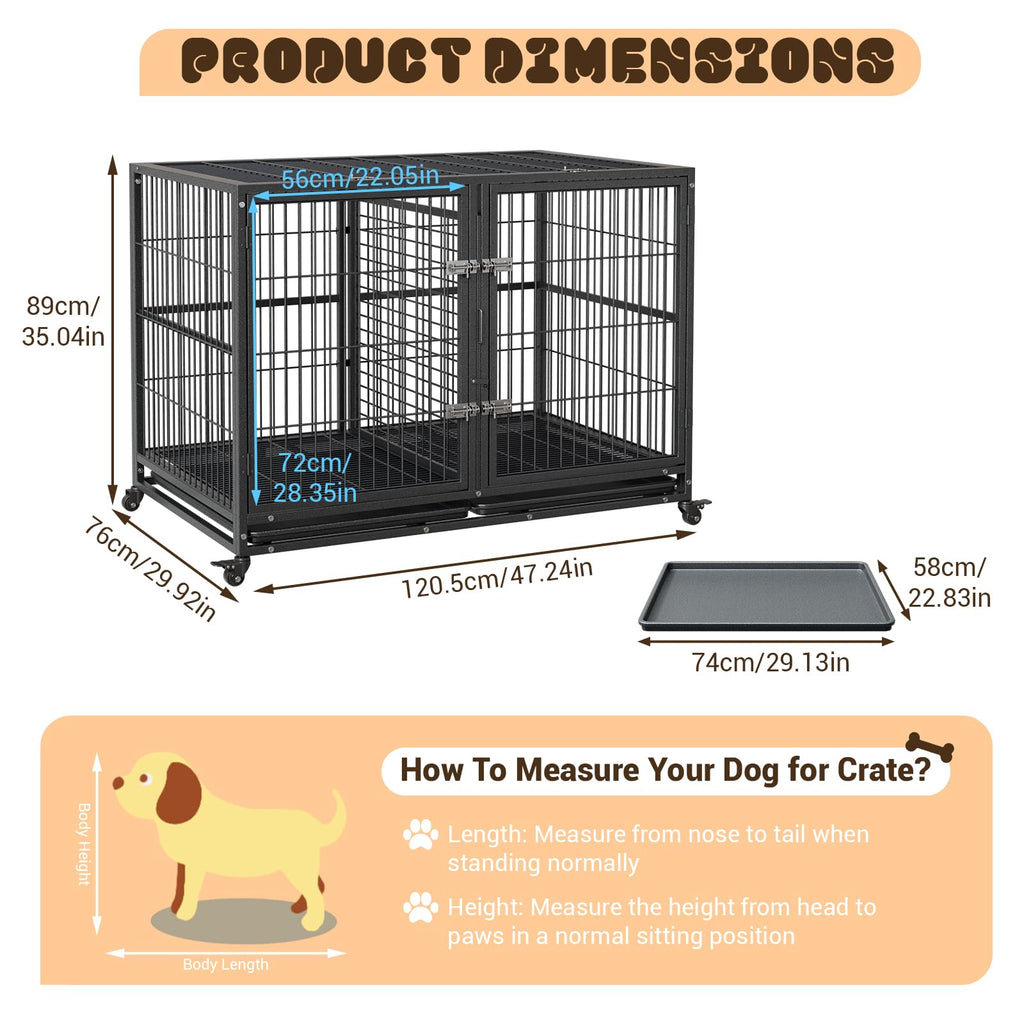 48 Inches Heavy Duty Metal Dog Crate with Divider and Wheels Q36269