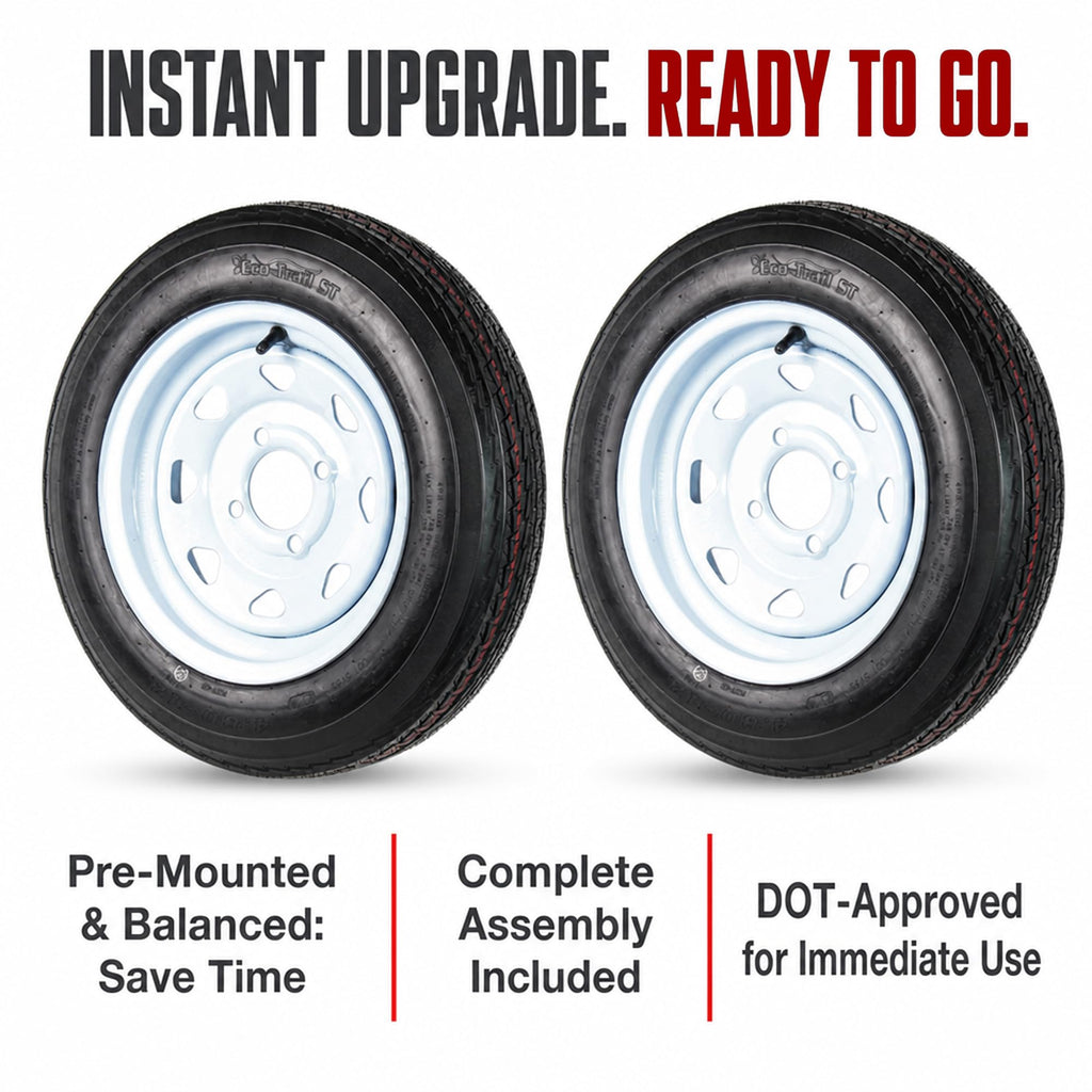 2-Pack Trailer Tire Rim Assembly 4.80-12 White 4 Lug R929