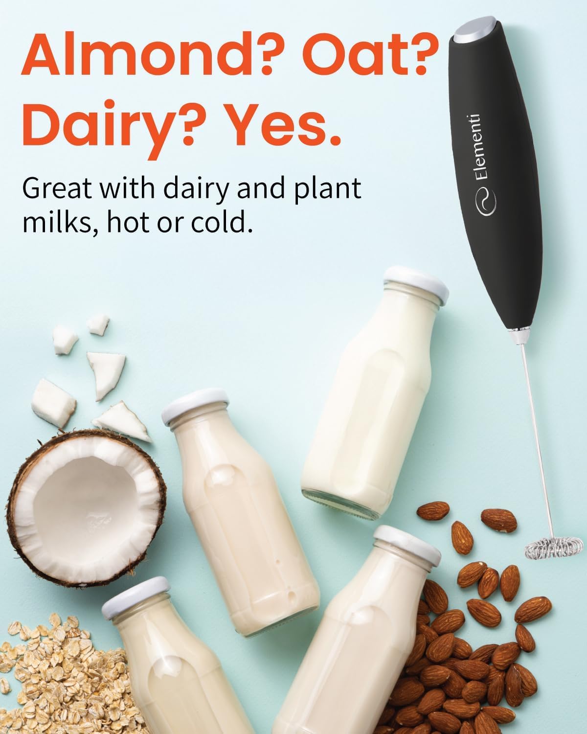 Black Handheld Milk Frother Wand with Stand C1480