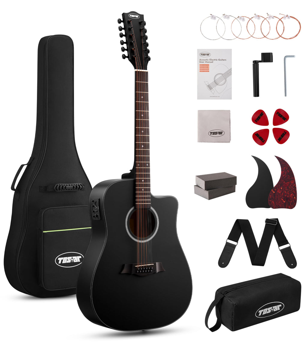 12 String Black Cutaway Acoustic Electric Guitar K97602