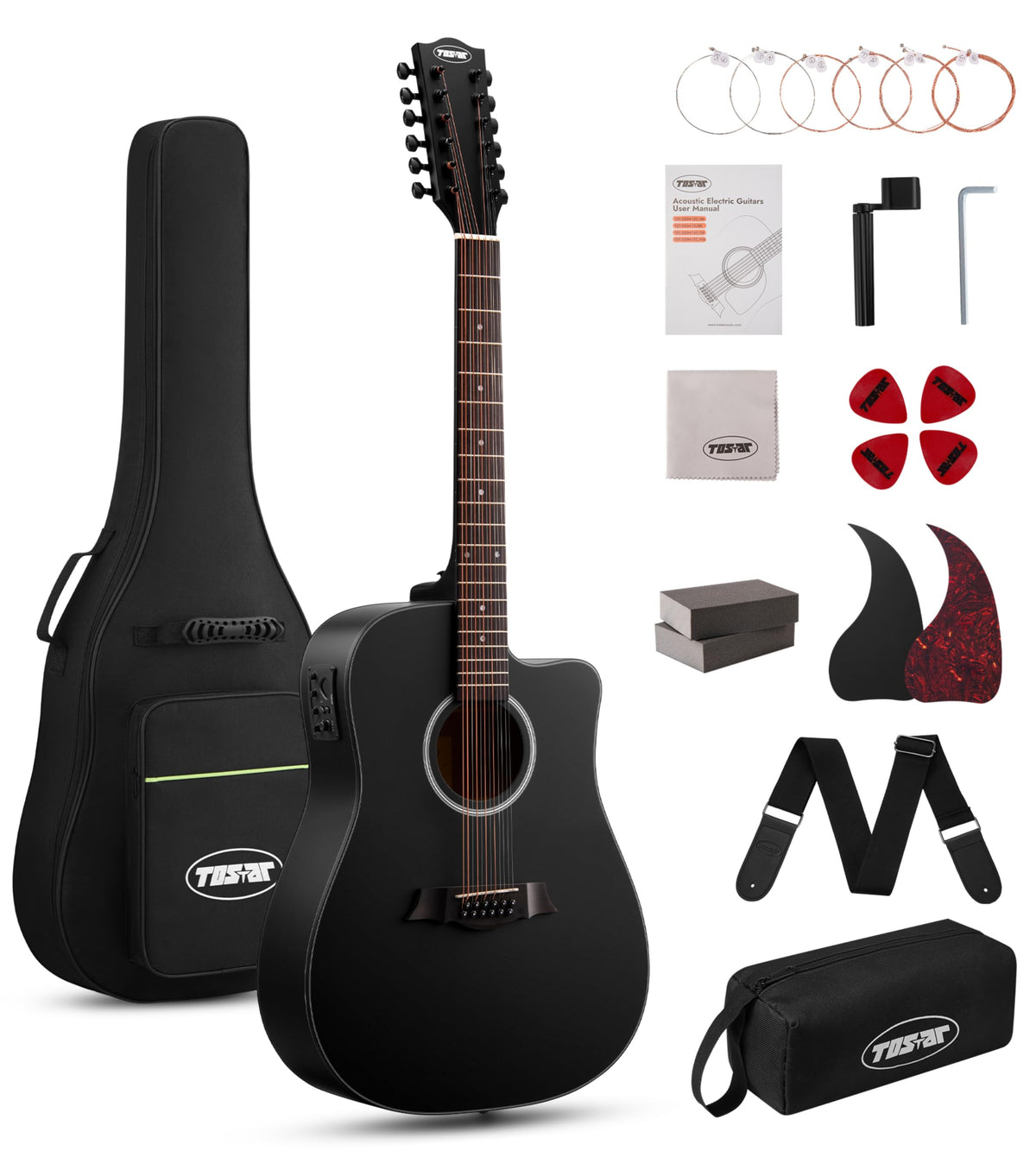12 String Black Cutaway Acoustic Electric Guitar K97602