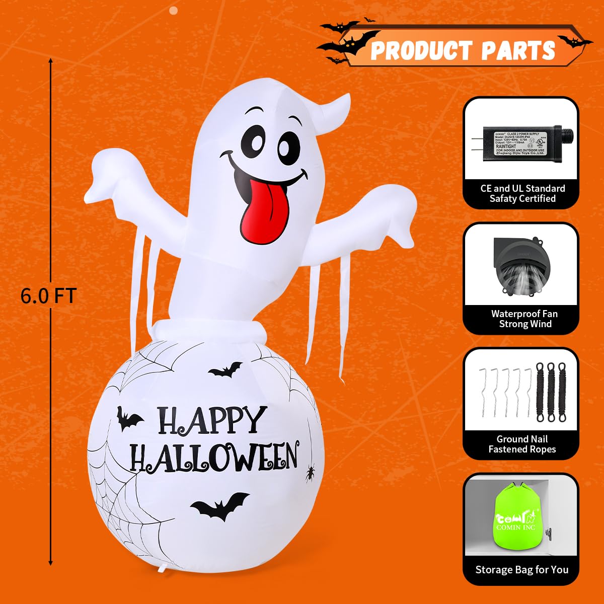6FT Halloween Inflatables Ghost Yard Decor C625322