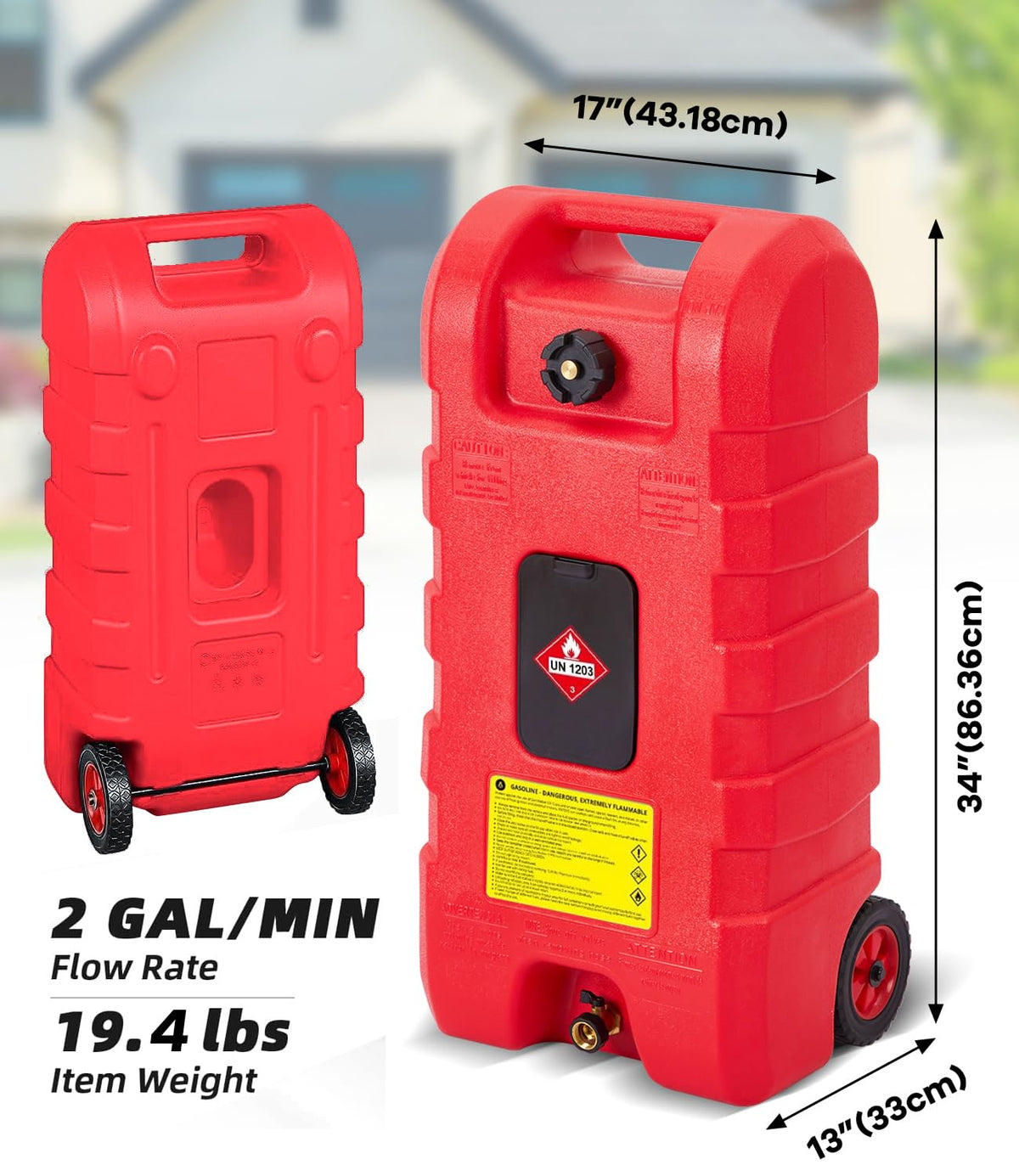 15 gal Red Portable Gas Can with Pump and Hose X2433