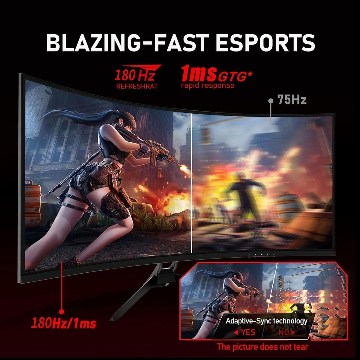 34 Inch Curved Ultrawide Monitor WQHD 165Hz 1ms HDR10 FreeSync G-Sync VESA Mount Compatible B191