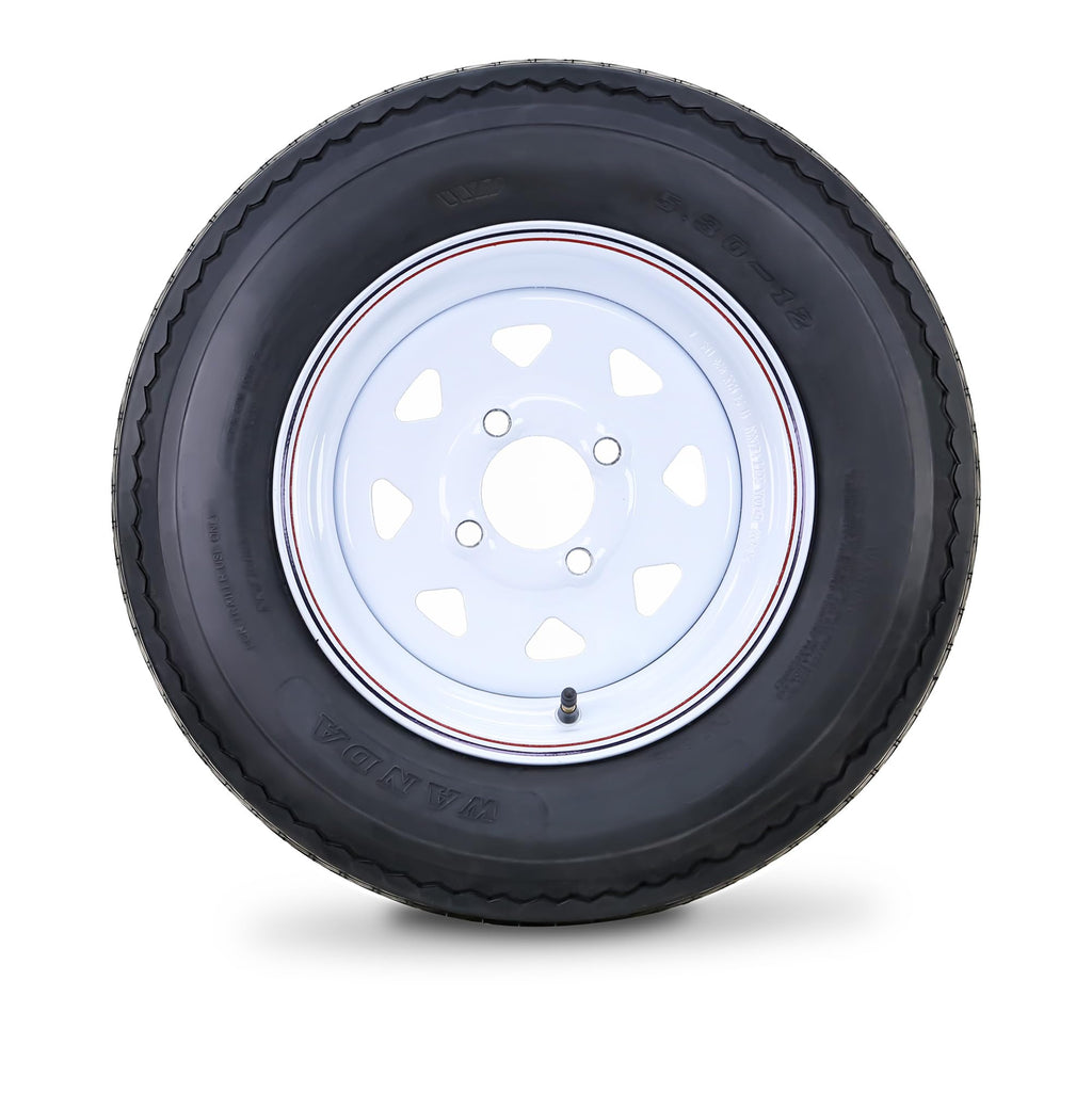 5.30-12 Trailer Tire & Wheel 6-Ply White Spoke Rim A24306