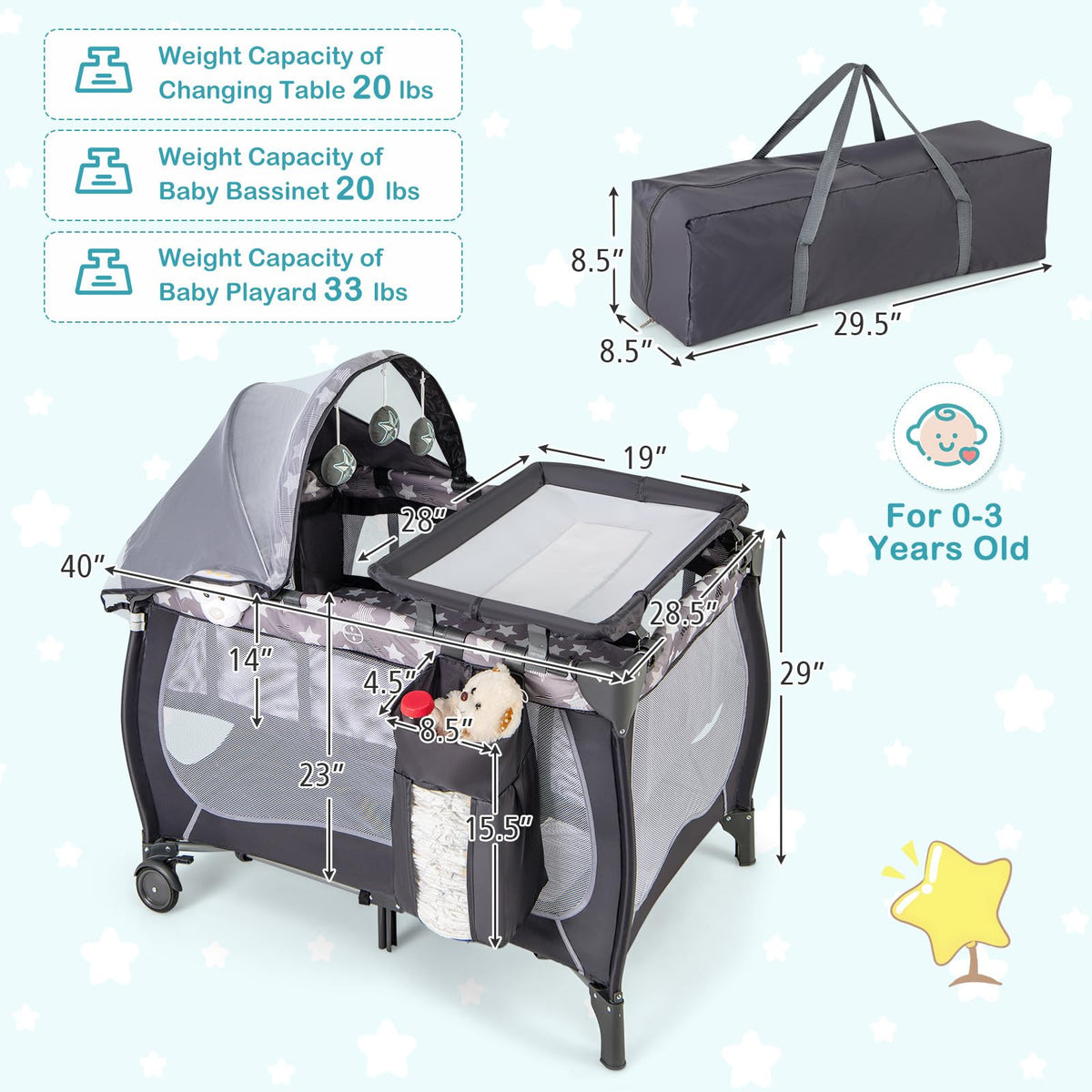 4 in 1 Pack and Play Portable Baby Playard with Bassinet F939005