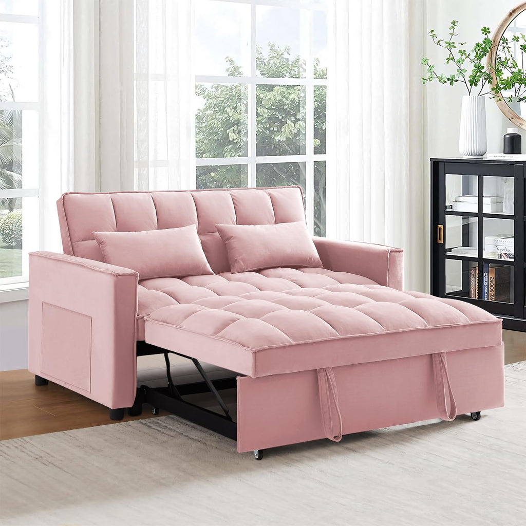 Pink Velvet Convertible Sleeper Sofa Bed V401