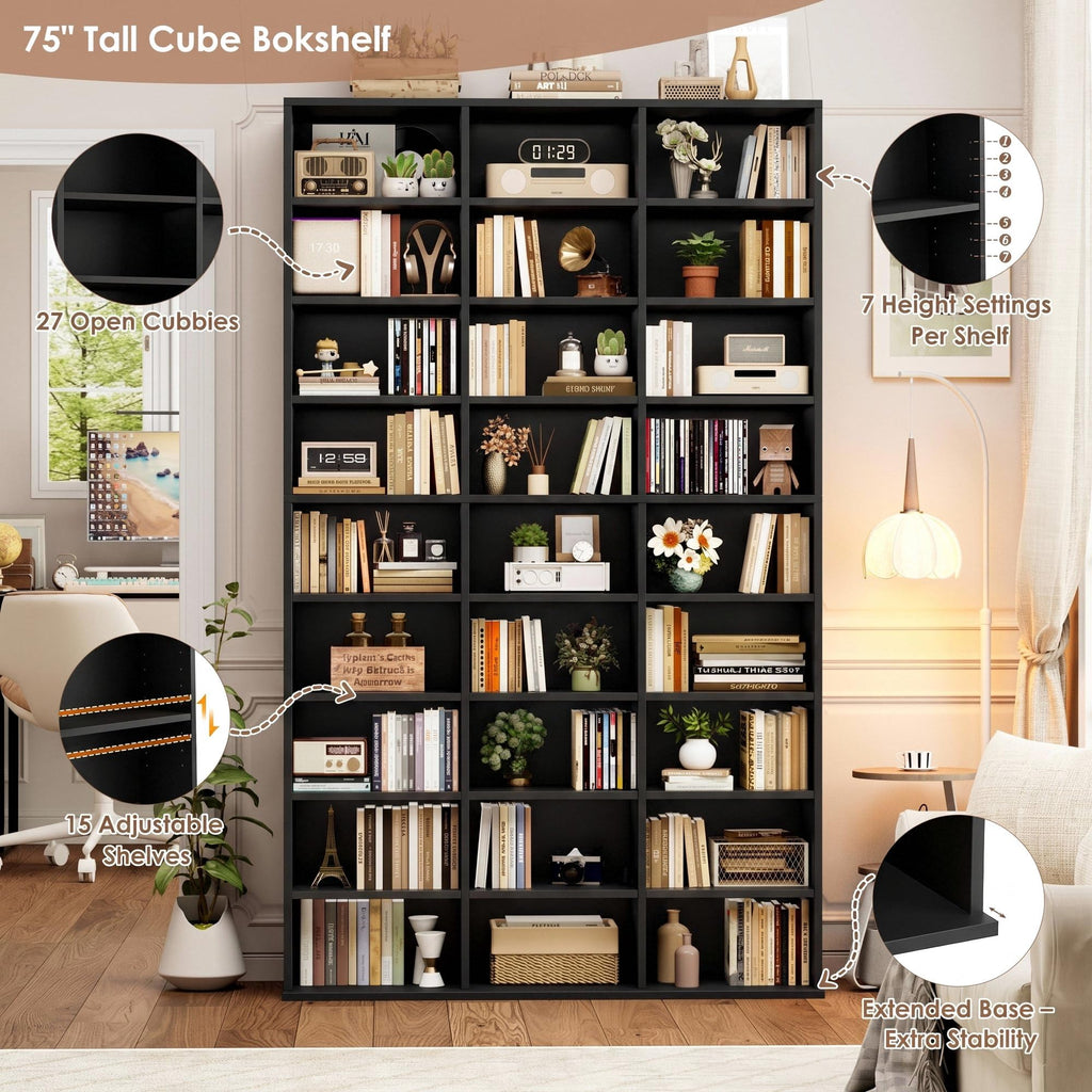 75'' H Black 27 Cube Bookshelf K9806