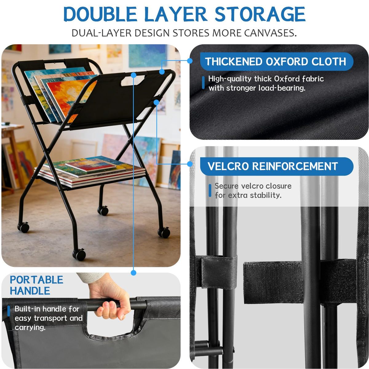 Folding Canvas Art Print Storage Rack with Caster Wheels T823