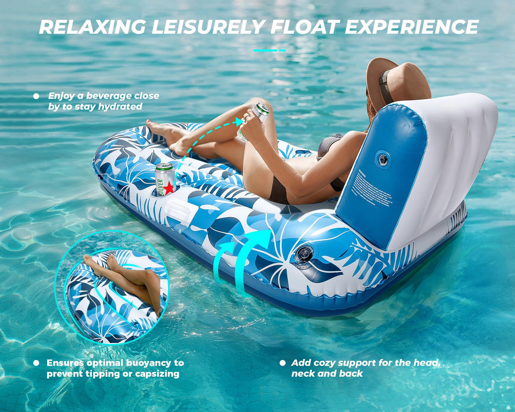 Inflatable Pool Lounger with Cupholder Backrest W45314