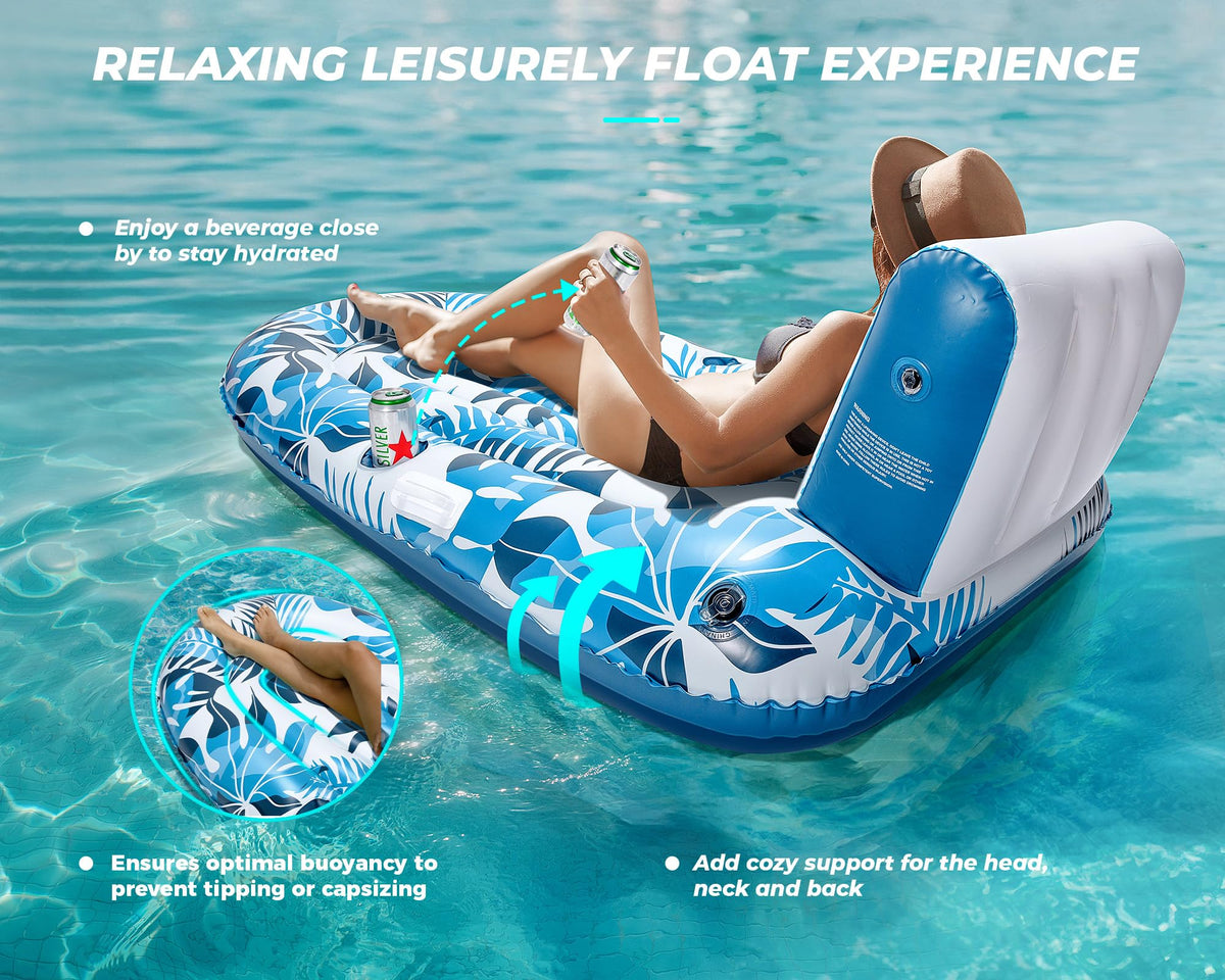 Inflatable Pool Lounger with Cupholder Backrest W45314