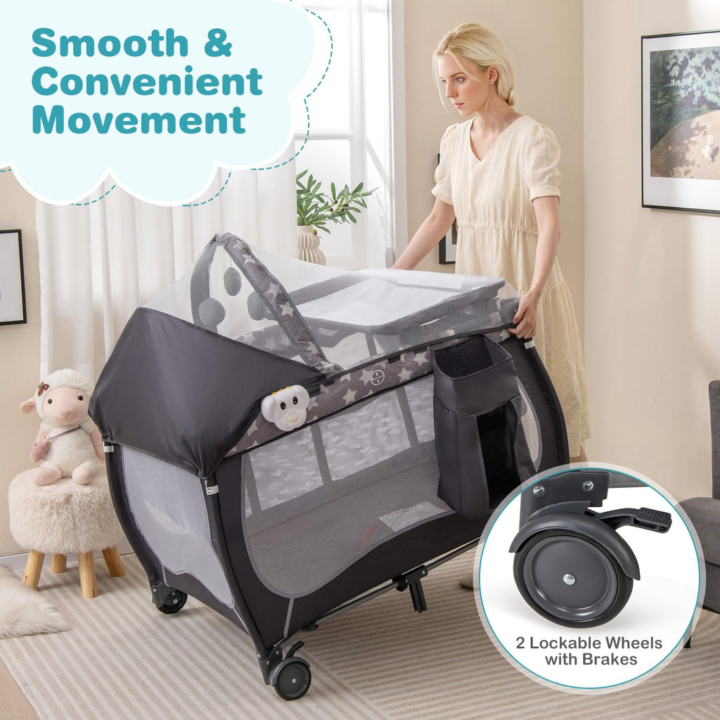 4 in 1 Pack and Play Portable Baby Playard with Bassinet F939005
