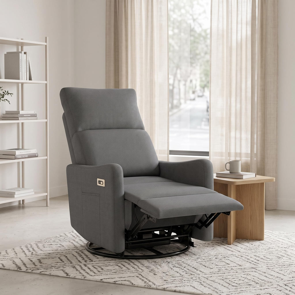 29" Electric Power Swivel Rocking Recliner Chair Dark Gray C425