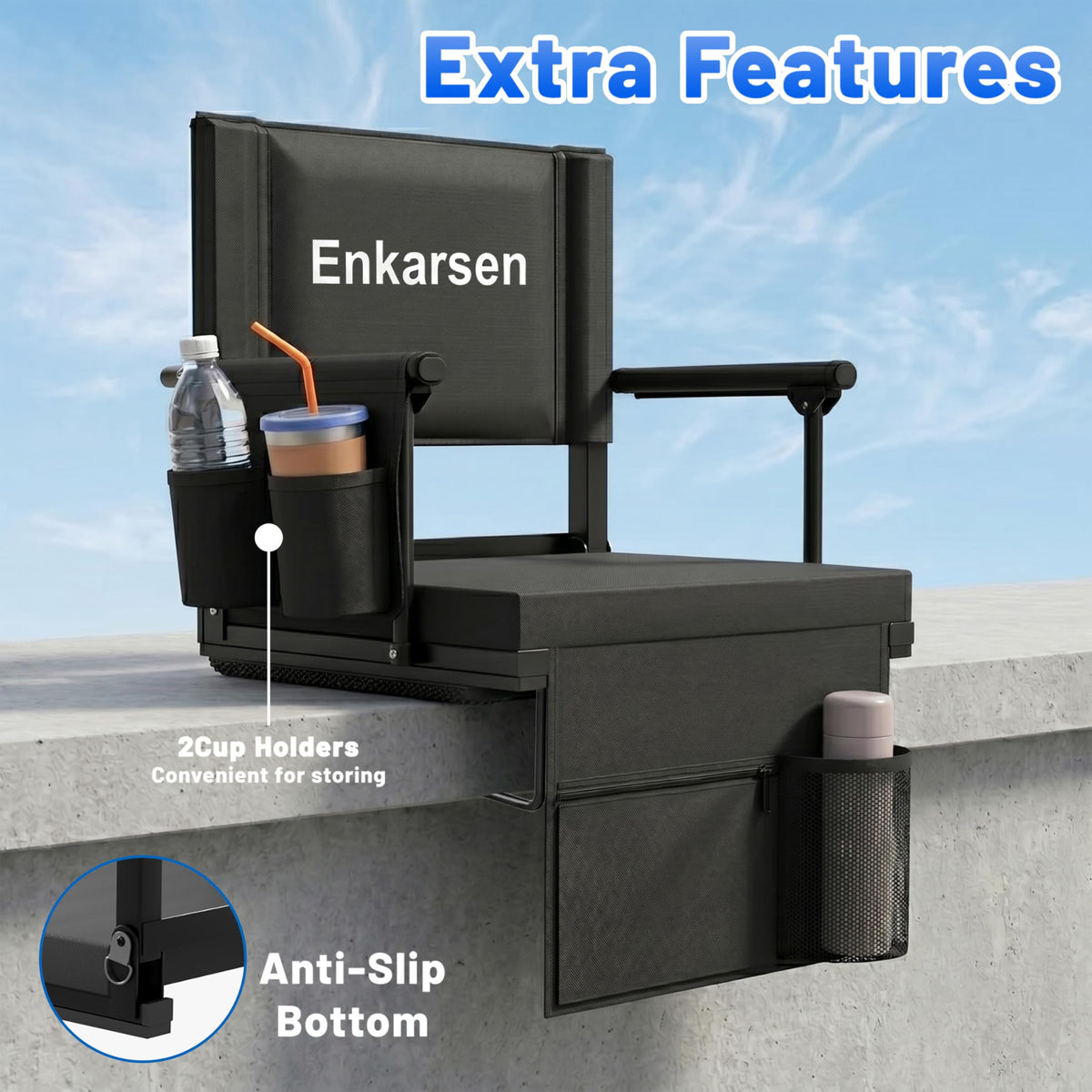 Portable Stadium Seat with Armrests & Cup Holder I7048