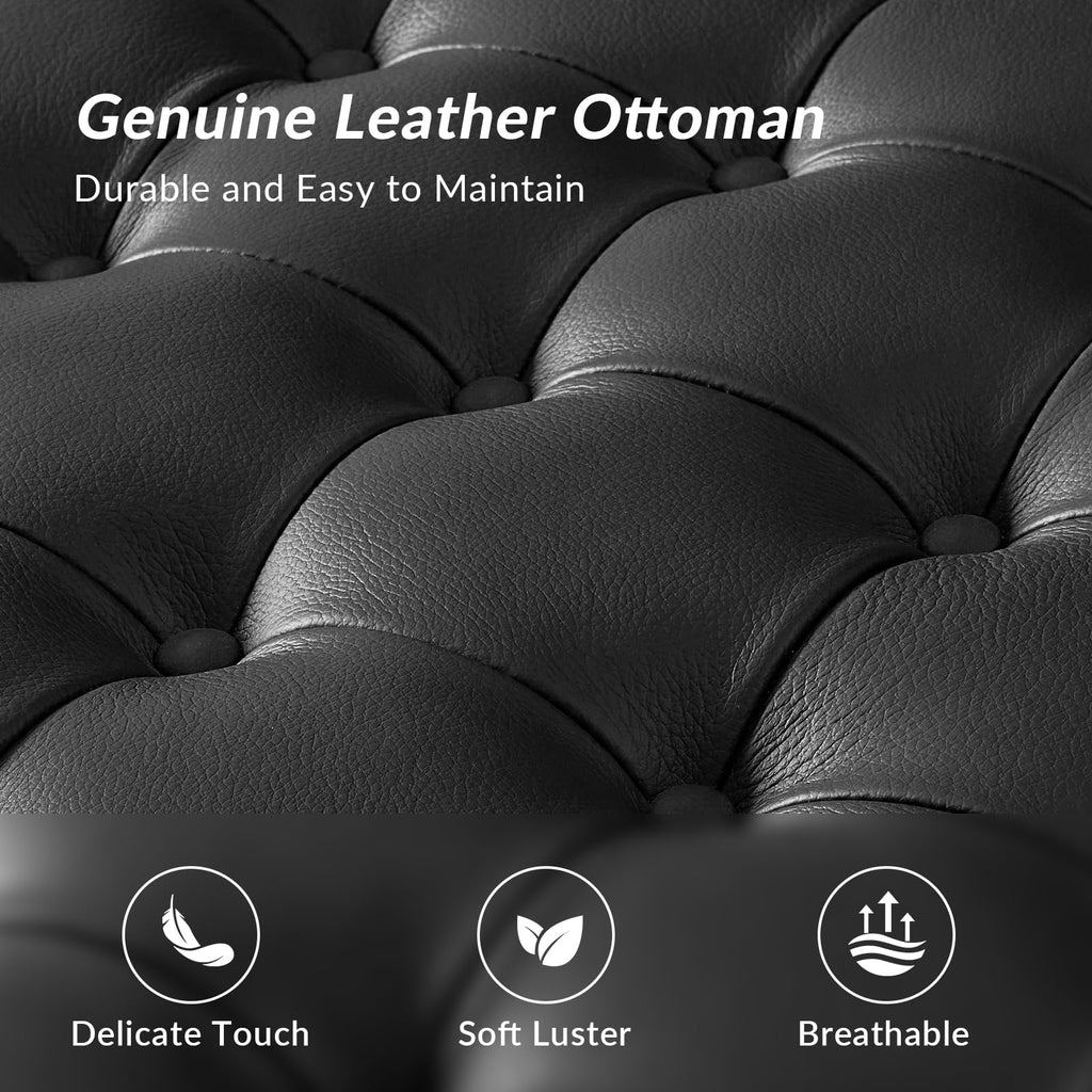 36" Genuine Leather Square Tufted Ottoman D12251